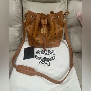 MCM cognac bucket purse
